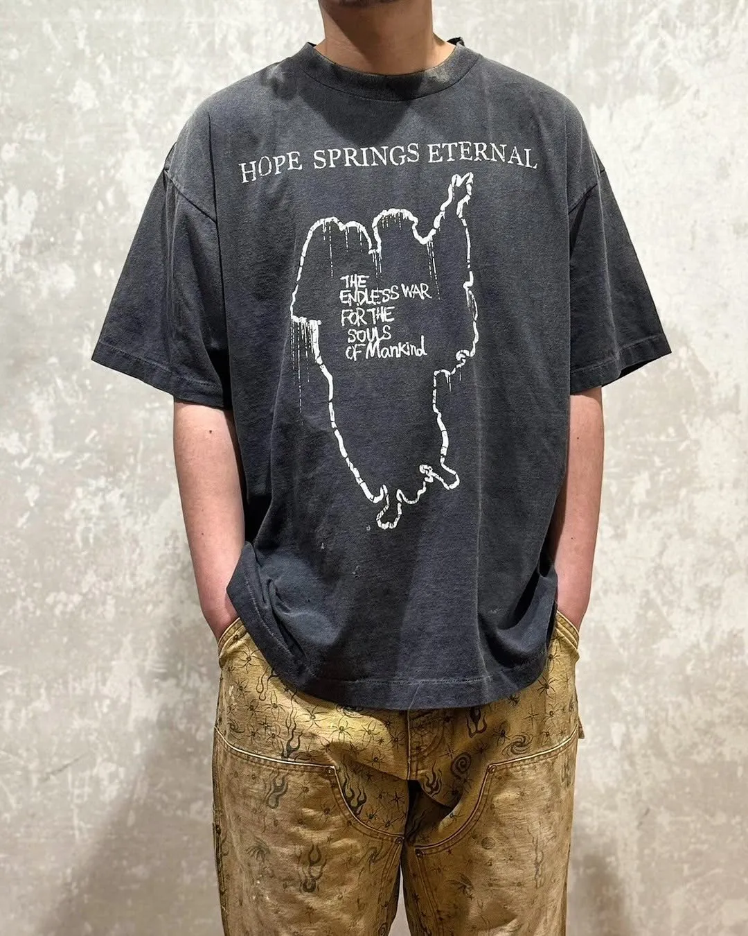 SAINT Mxxxxxx SS TEE/HOPE SPRING/BLK Jesus slogan retro distressed TEE, washed black S-XL, consistent with the original version, cylindrical side seam OE yarn fabric, garment dyeing, heavy wash water fading, bust bandage fading, correct version matching, original matching accessories, original level printing restoration